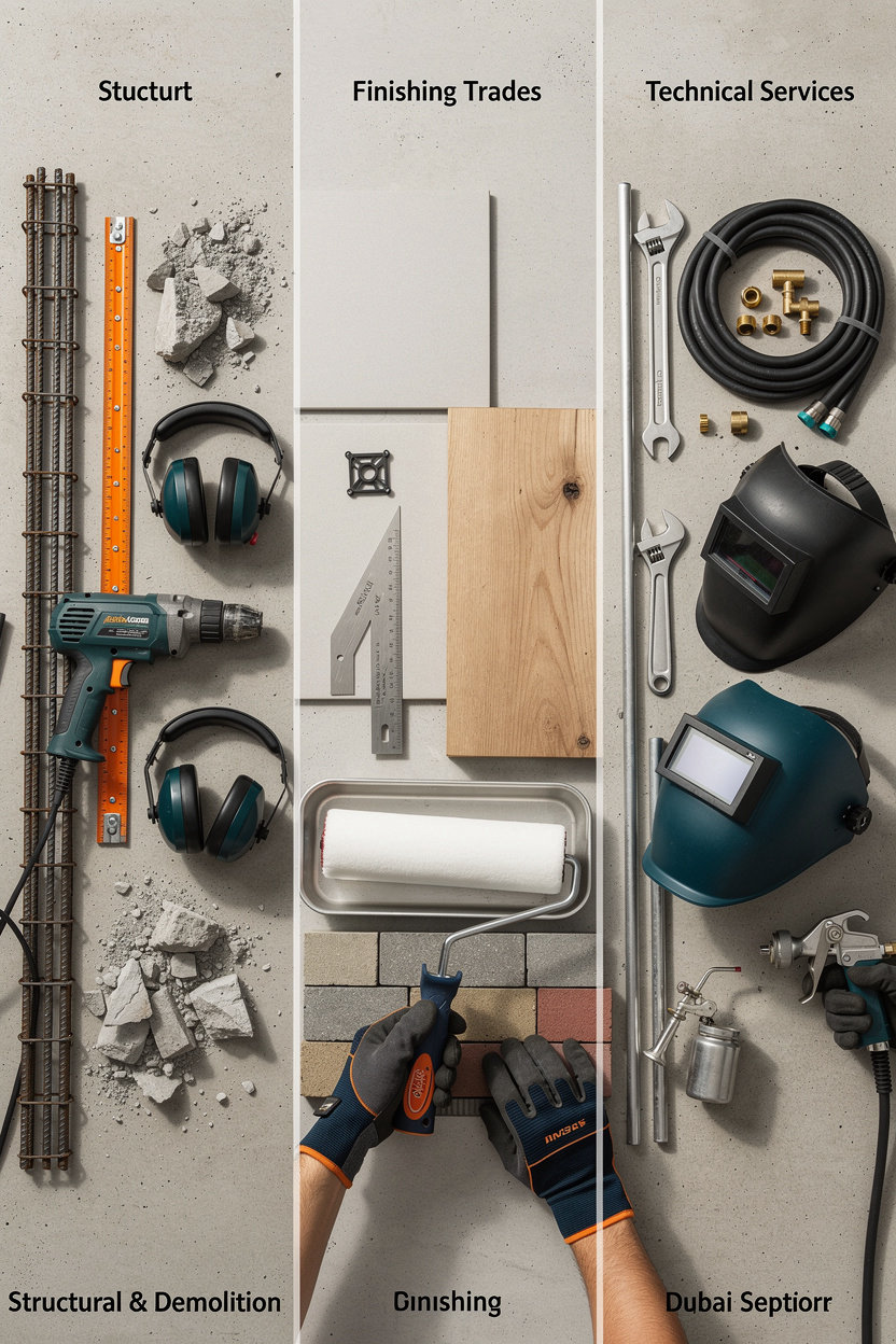 Al bder al Malaki technical work llc comprehensive construction services including structural work, demolition, finishing trades and technical MEP services in Dubai